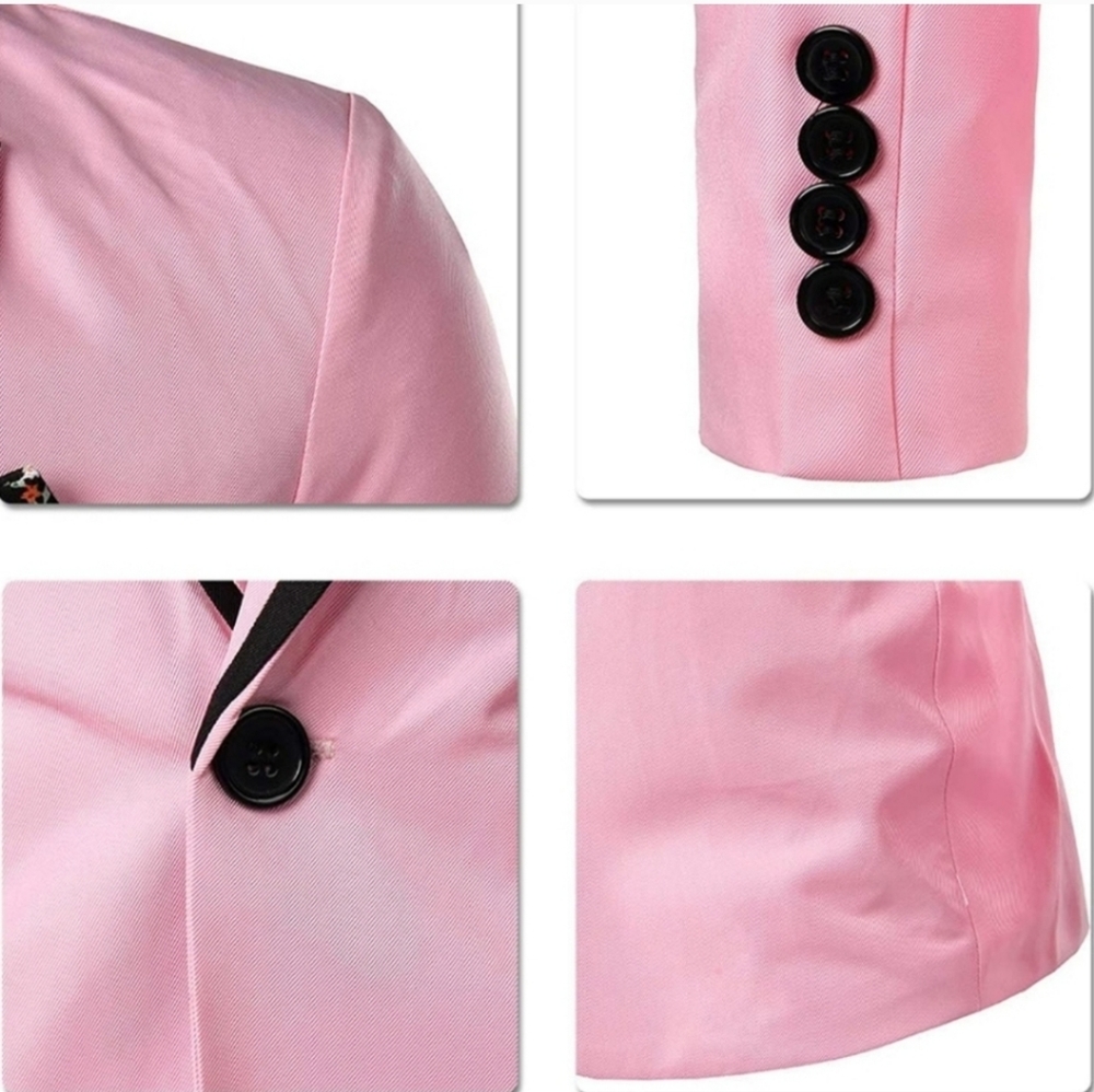 Cloudstyle Mens Casual Slim Fit Suit Jacket (Pink) - Picture 3 of 14